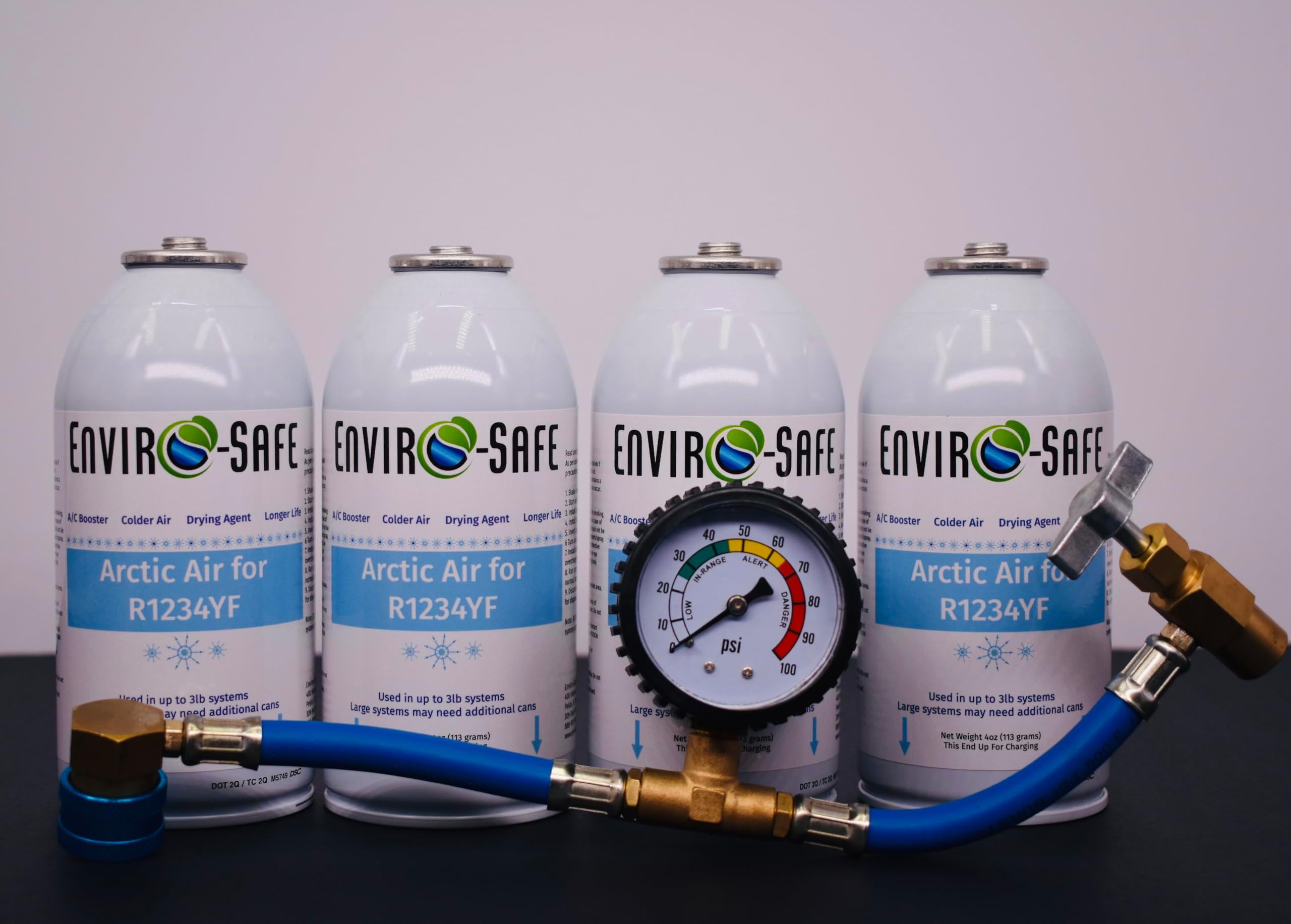 Arctic Air R1234yf用、4缶、真鍮ゲージ、冷媒ではありません。