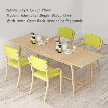 Solid Wood Dining Chairs with Arms Kitchen Chair Upholstered Living Room Armchair with Backrest Modern Office Leisure Lounge Reception Cafe Chairs Accent Armrests Max Load 150kg ( Color : Beige-PU )