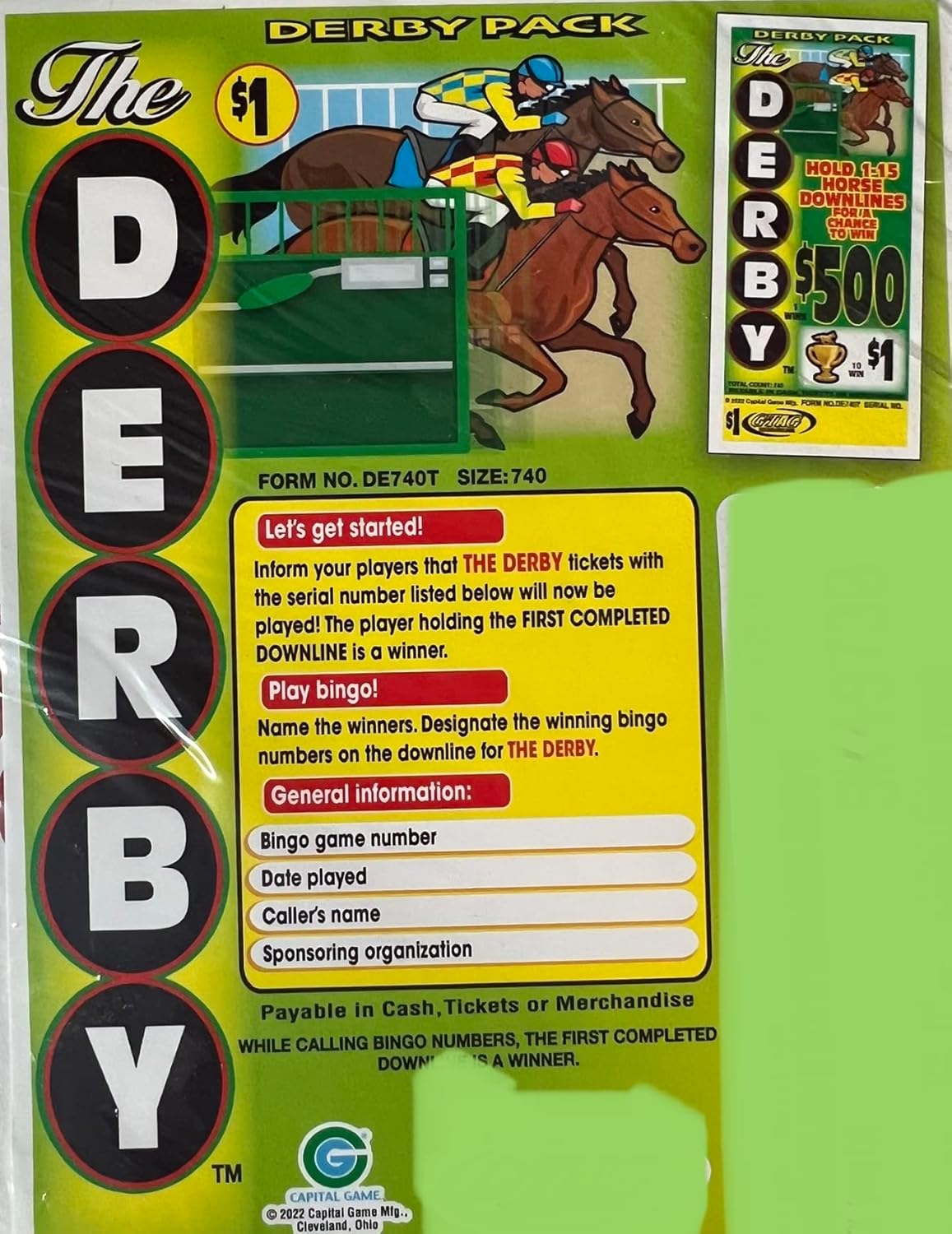 Derby Combo 500 Horse Race Bingo Pull Tabs Games Toys & Games