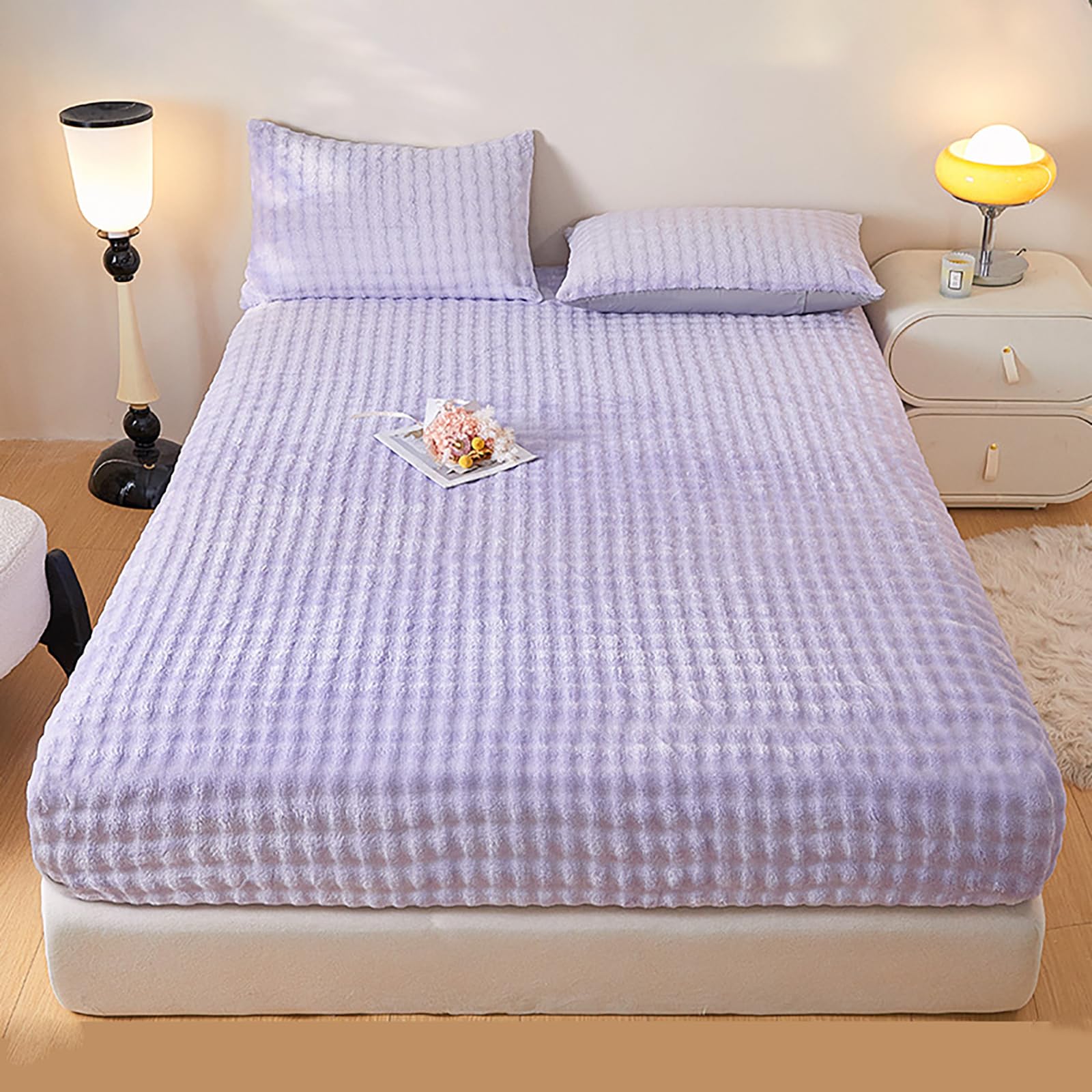 rious Twin XL miękkie aksamitne prześcieradło z gumką, flanelowy ochraniacz na materac o głębokości 30 cm, elastyczne dopasowanie, sztuczne futro królika, przytulne fioletowe prześcieradło dla