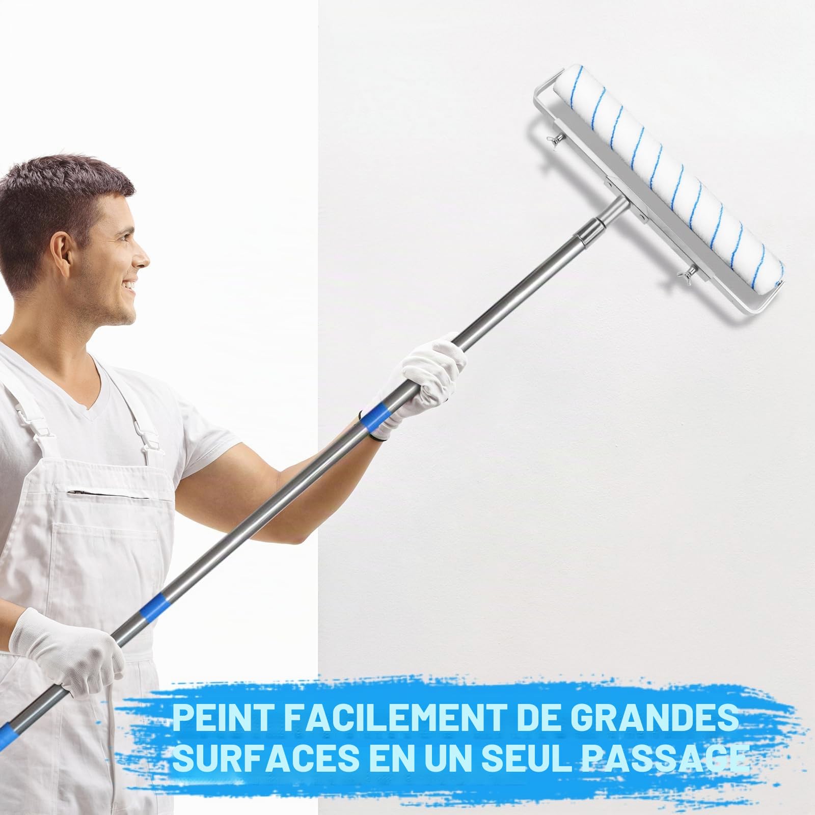 Ensemble de rouleaux de peinture et plateaux avec 2 manchons de rouleau de peinture de 45,7 cm, manche d'extension de rouleau de peinture, ensemble de rouleaux pour peinture, rouleau de peinture long