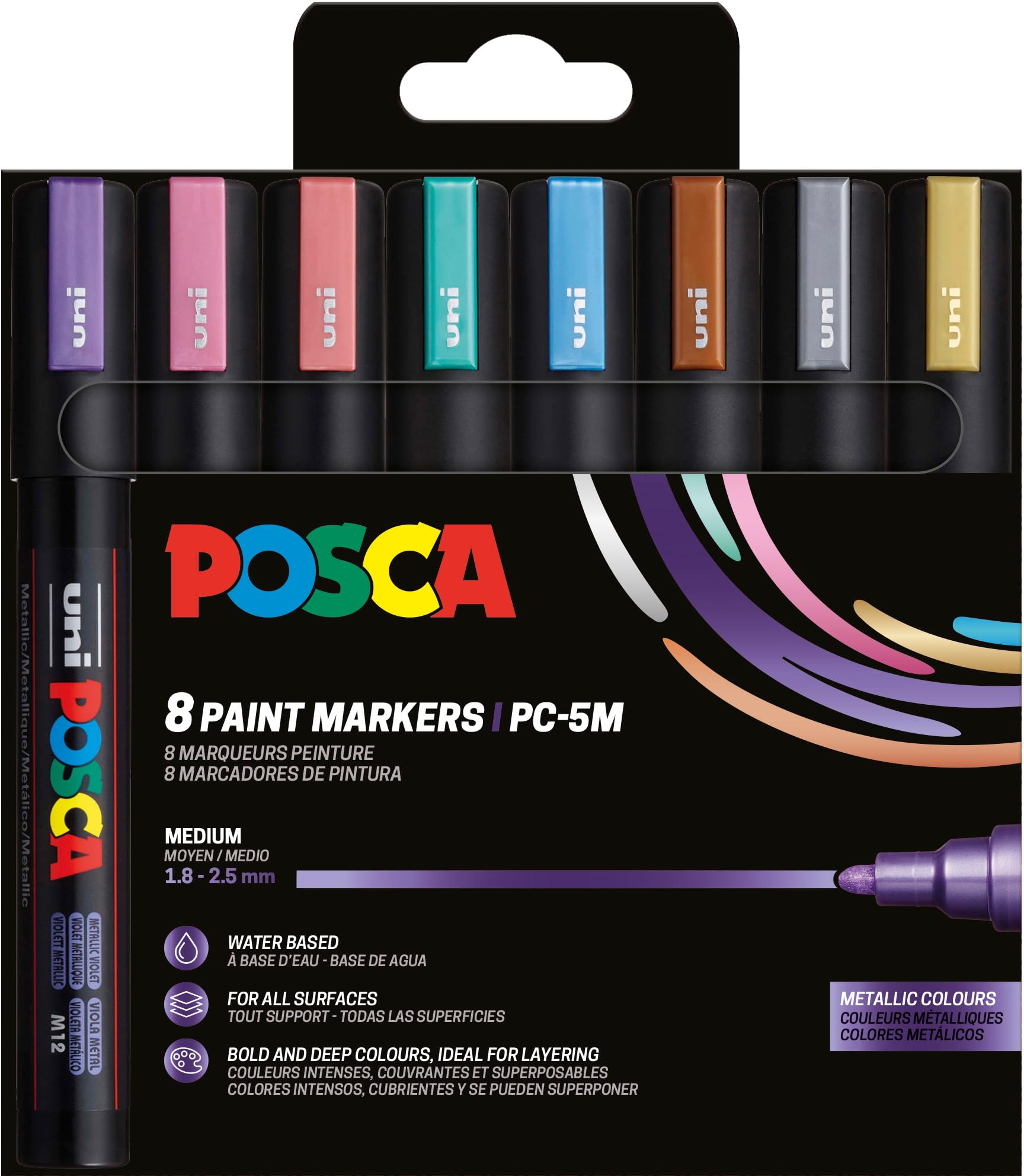 Posca 182557 - Set of 8 Metallic PC-5M Acrylic Pens - Permanent Marker 1.8-2.5mm Round Tip — image 1