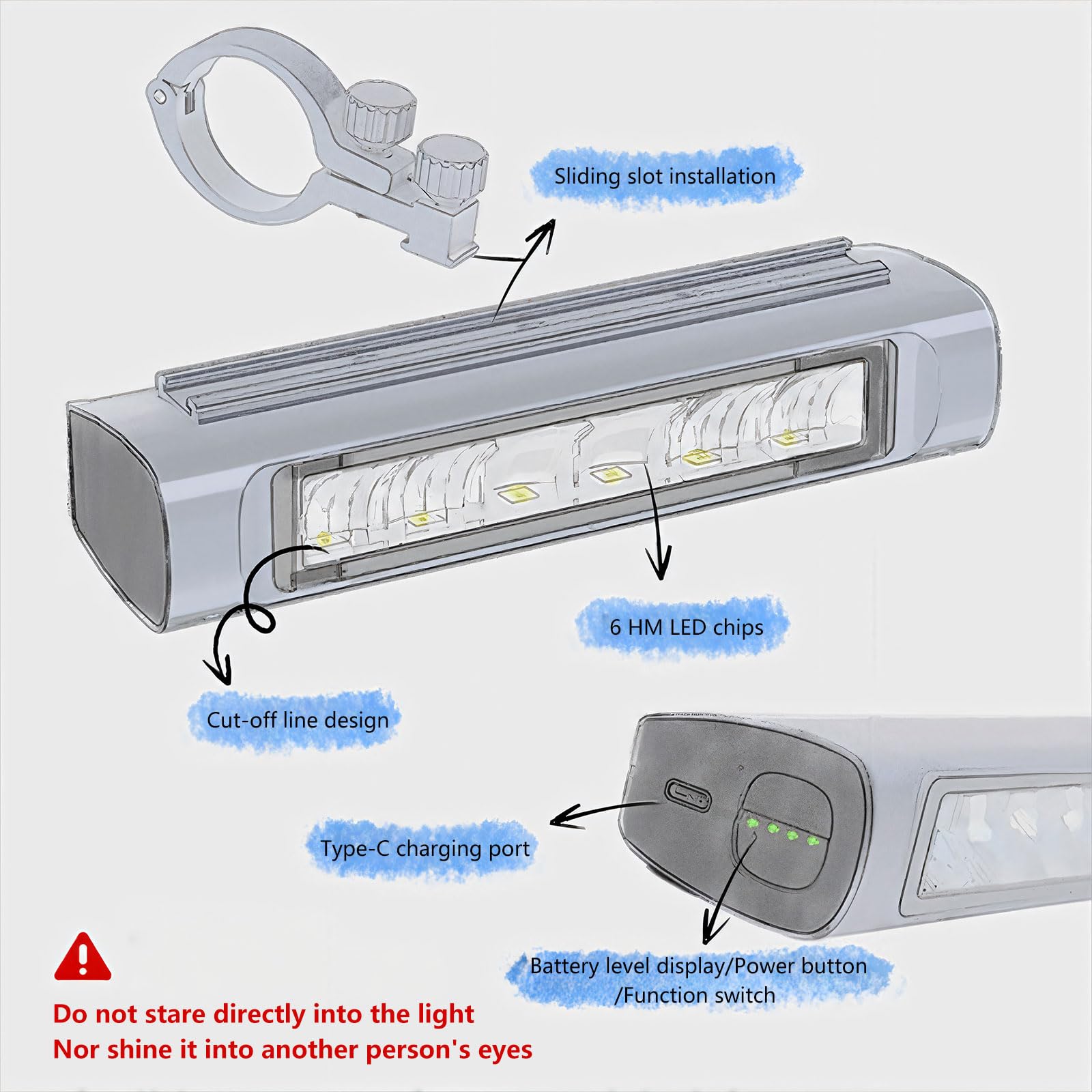 Luz portátil para bicicleta, 3400 lúmenes, batería de 8000 mAh, impermeable, carga tipo C, incluye kit de montaje para bicicletas, ideal para paseos nocturnos y seguridad