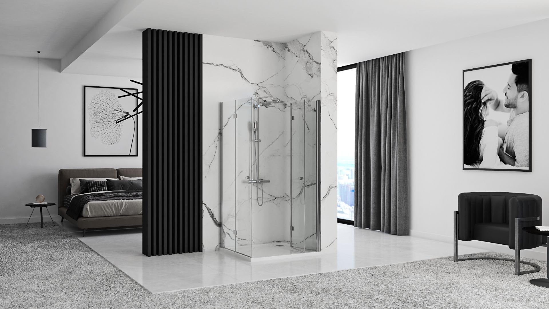 Rea Cabina de Ducha FOLD N2 CROMADA 90x90x190 cm Cristal templado transparente de seguridad 6mm (Cromo) Sin plato de ducha