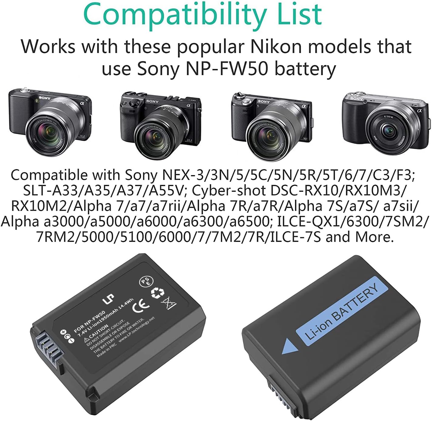 Kastar Replacement Battery For Sony NP-FW50 - Compatible With Alpha A7, A6000, RX10 & NEX Series Cameras