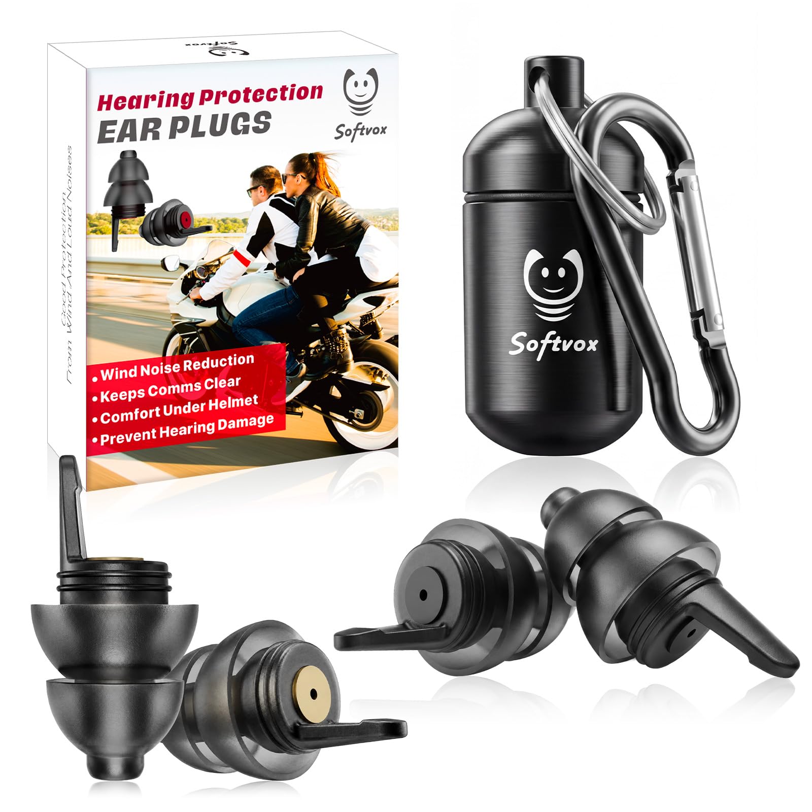 Motorcycle Ear Plugs, Wind Noise Reduction, 2 Filter Options, Reuse