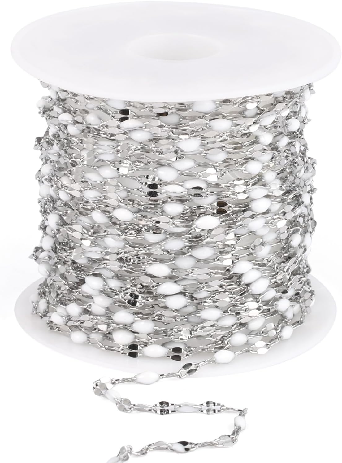 16.5FT Gold White Enamel Dapped Chain Roll, 2MM 18K Gold PVD Plated Stainless Steel Enalem Lip Link Chains Spool Bulk for DIY Jewelry Making