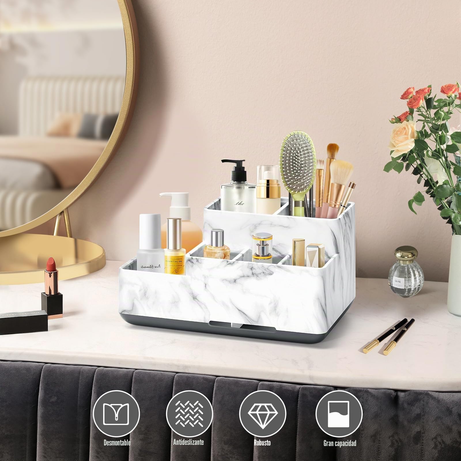 Soporte para Cepillos de Dientes, Portacepillos de Dientes Antideslizante Desmontable Organizador Baño con 6 Compartimentos y Orificios de Drenaje para Baño, Cocina y Familia