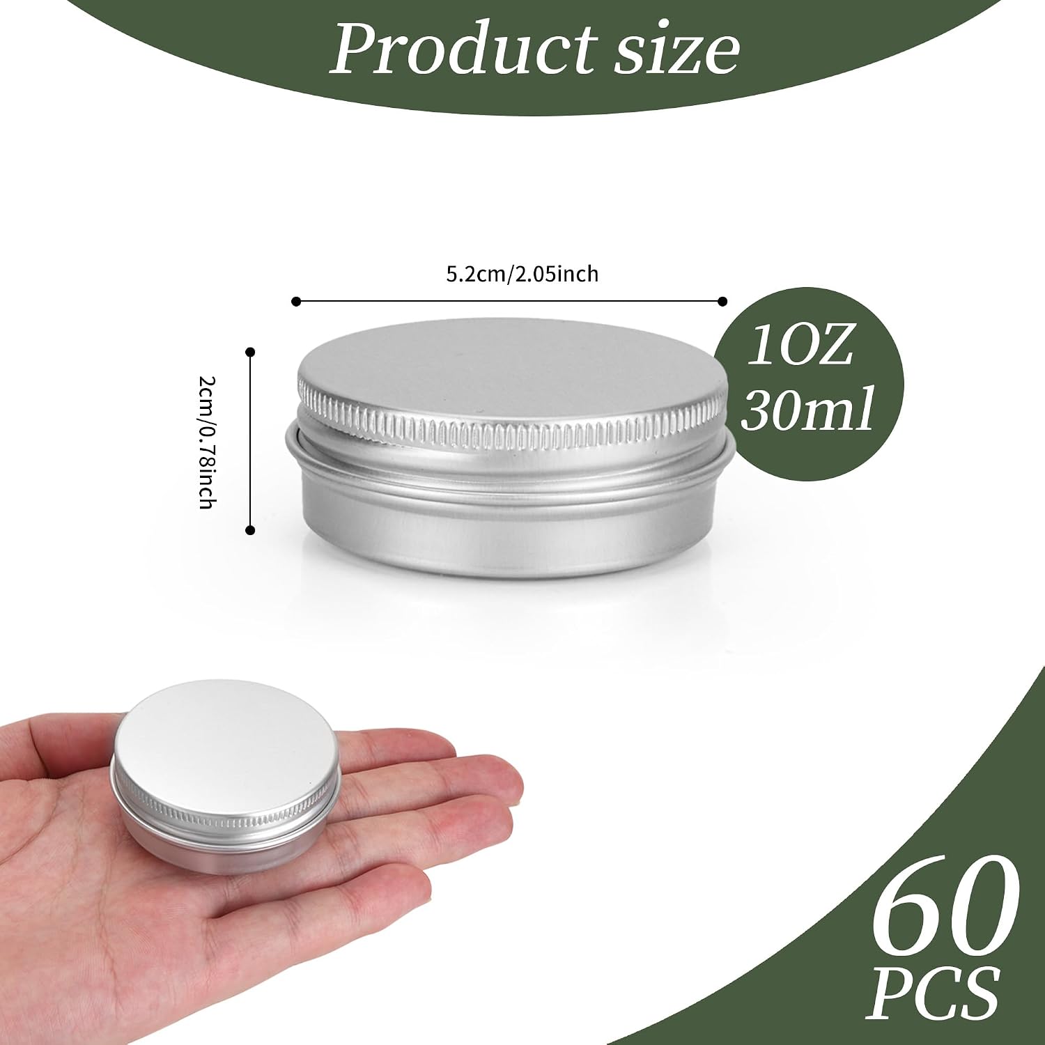 60 Pack aluminum round lip balm tin container bottle with screw thread lid - great for store spices, candies, tea or gift giving.（1oz）