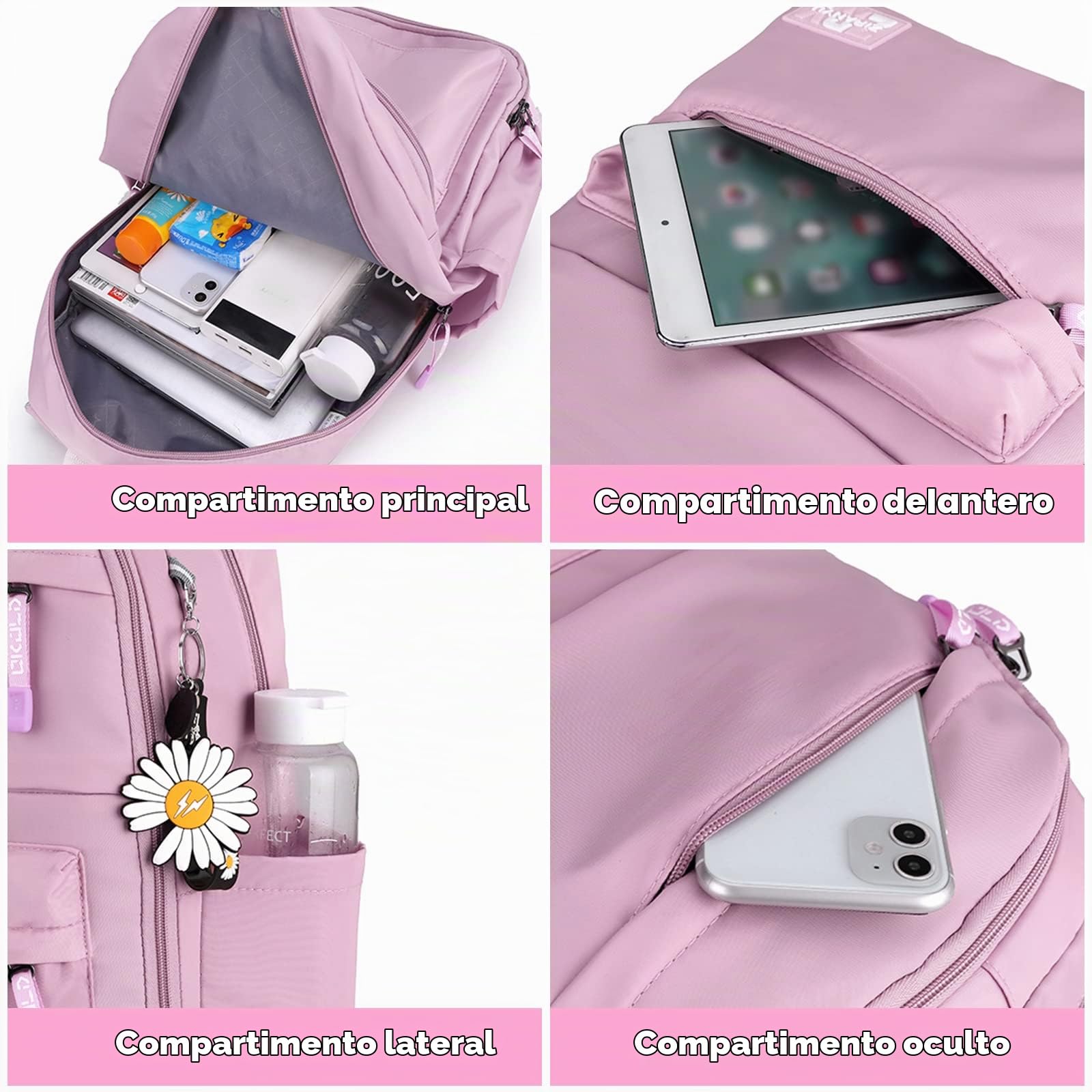 Tanou Mochila Ruedas Niña, 16 Pulgadas Mochilas Escolares con Ruedas, Desmontable Mochila con Carro Niñas para Viajes Escolar, 8-14 Años, Violeta