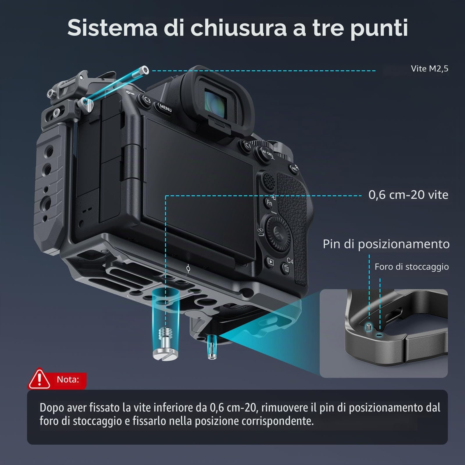SMALLRIG Gabbia a sgancio rapido per Sony A7R V/A7 IV/A7S III/A7R IV/A1, gabbia per fotocamera con pattino freddo brevettato stile HawkLock/guida NATO/piastra a sgancio rapido per Arca, accesso