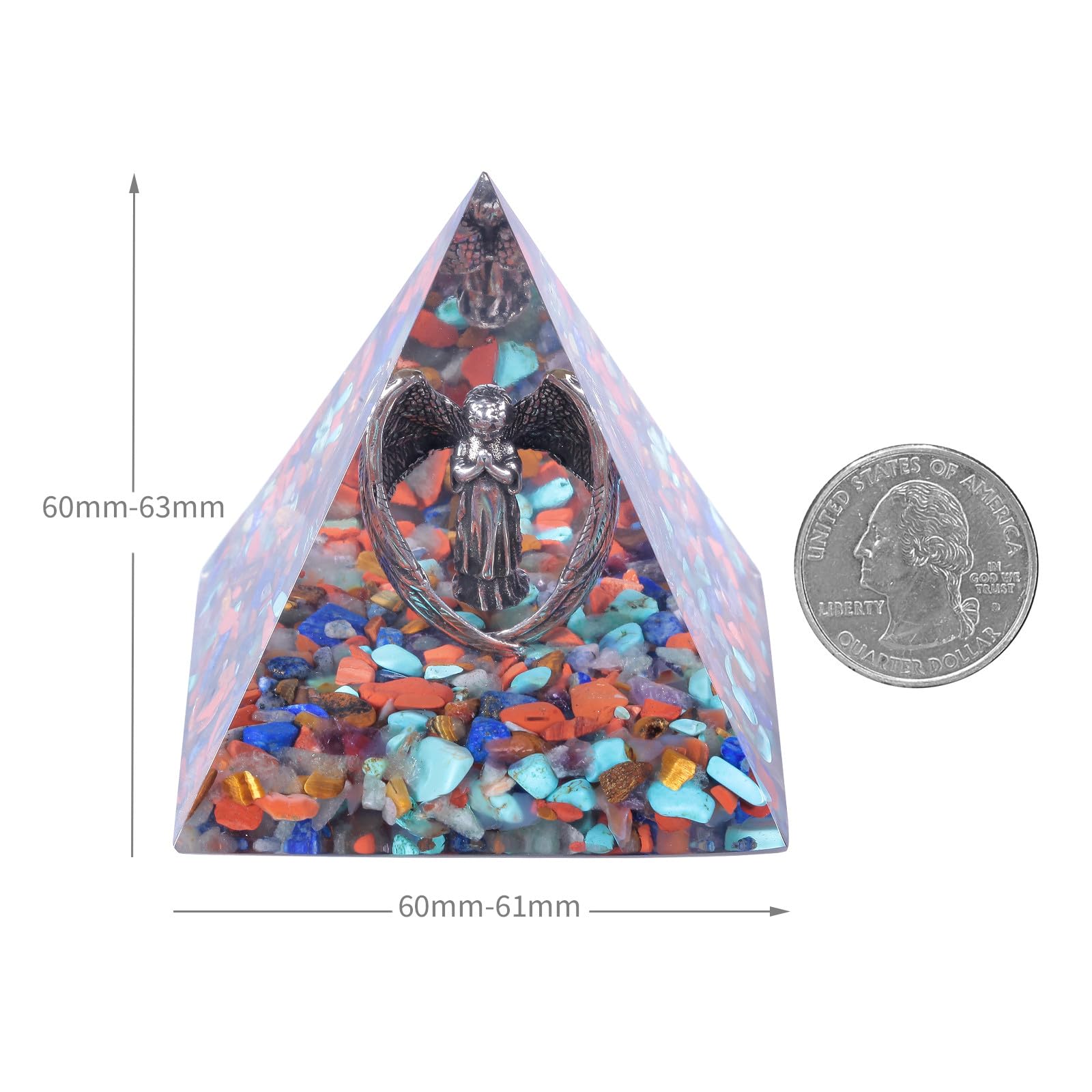 Nupuyai Angel 7 Chakra Crystal Pyramid Spiritual Ornament, Reiki Healing Stone Quartz Point Energy Feng Shui Pyramid Home Office Decor - Image 2