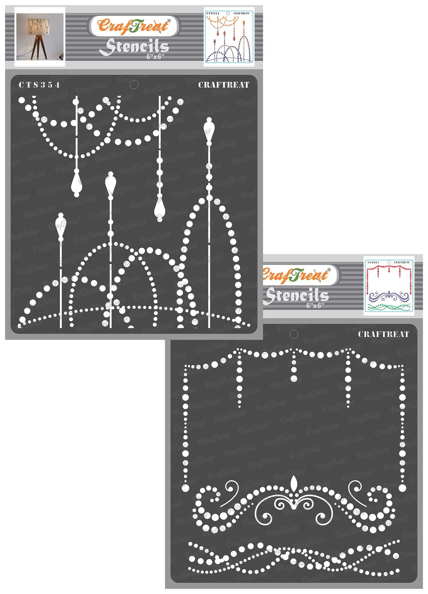 CrafTreat Reusable Dot Stencils for Painting on Wood, Canvas, Paper, Fabric, Floor, Wall and Tile - String of Lights and Beaded Strings - 2 Pcs - 6x6