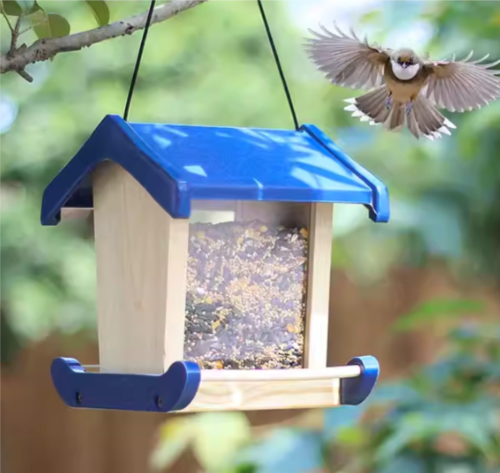 Comederos para Pajaros Alimentación de Aves Comedero De Madera For Pájaros Que Cuelga For La Decoración Exterior del Jardín Chalet con Forma Casa Campo Garden