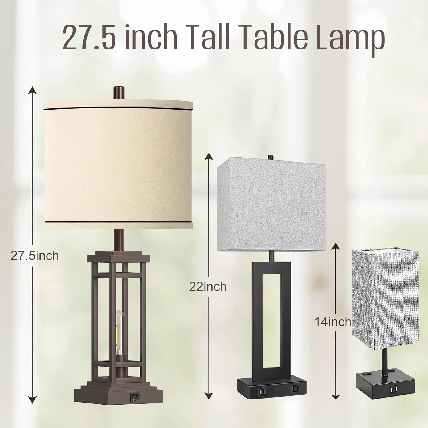 ROTTOGOON 27.5 Tall Farmhouse Table Lamp with USB C + USB A Charge Ports, Rustic Living Room Lamp, Black Industrial End Table Lamp for Bedroom Living Room Nightstand (Oil-Rubbed Bronze)