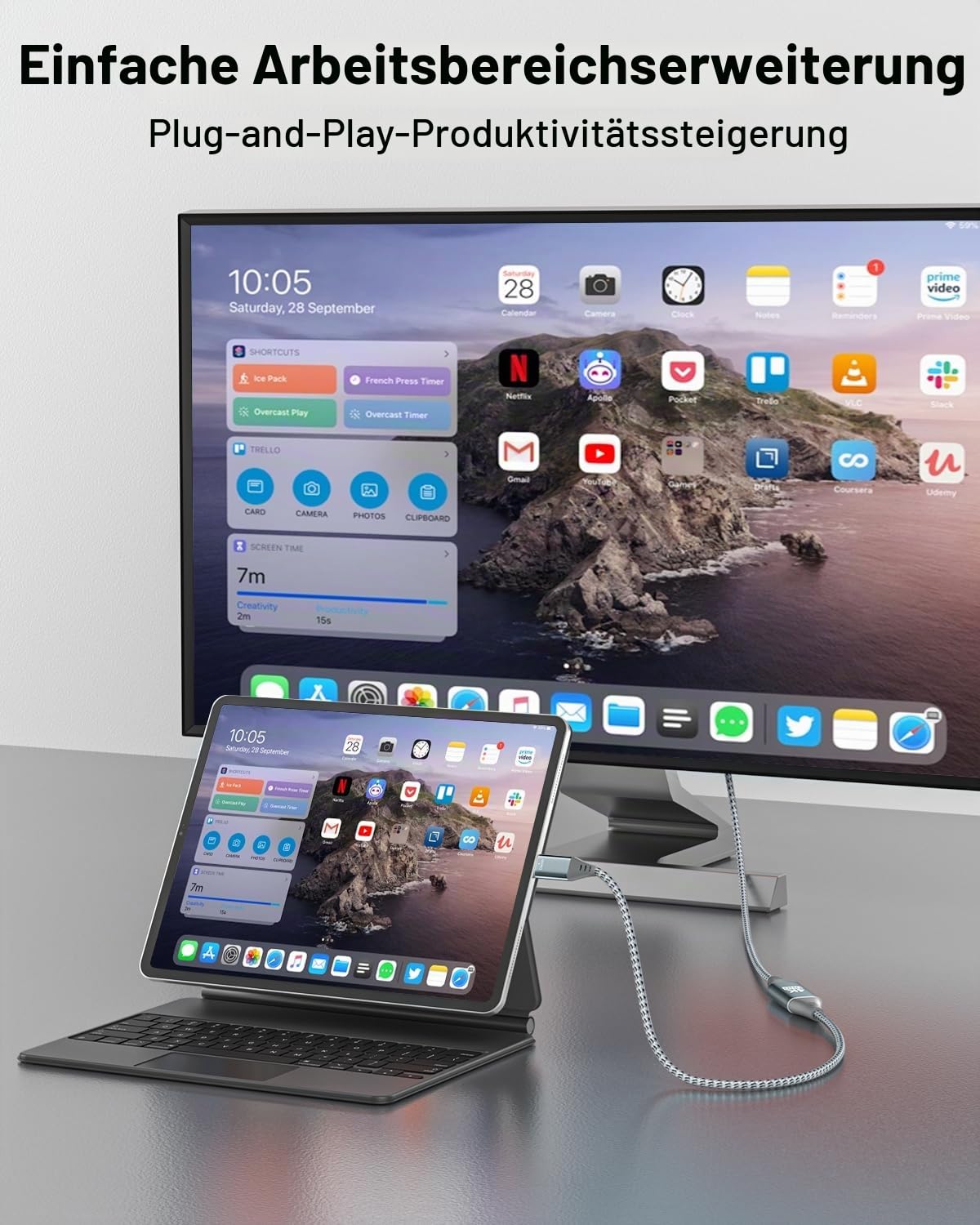 RUIZHI 4K Micro-HDMI-auf-USB-C-Kabel, 3 m, 4 K, 60 Hz und 18 Gbit/s, geflochtener Nylon-Adapter mit Aluminium-Anschlüssen für Micro-HDMI-Quelle auf USB-C-Display, MacBook/iPad Pro Mirroring (Office