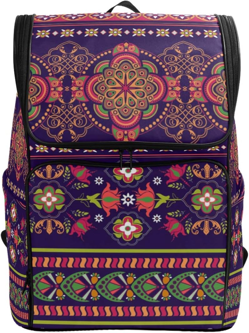 Backpack School Bag Laptop Travel Bags Vintage Bohemian Turkish Mandala Striped Floral Flowers for Kid Boy Girl Women Men