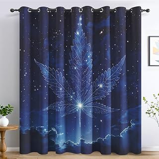 Cannabis Leaf Curtains for Bedroom, Starry Sky Marijuana Weed Blackout Curtains Living Room Decor, Marijuana Thermal Insulated Grommet Drapes & Home Decor, 52 x 90 Inch 2 Panels K-X26