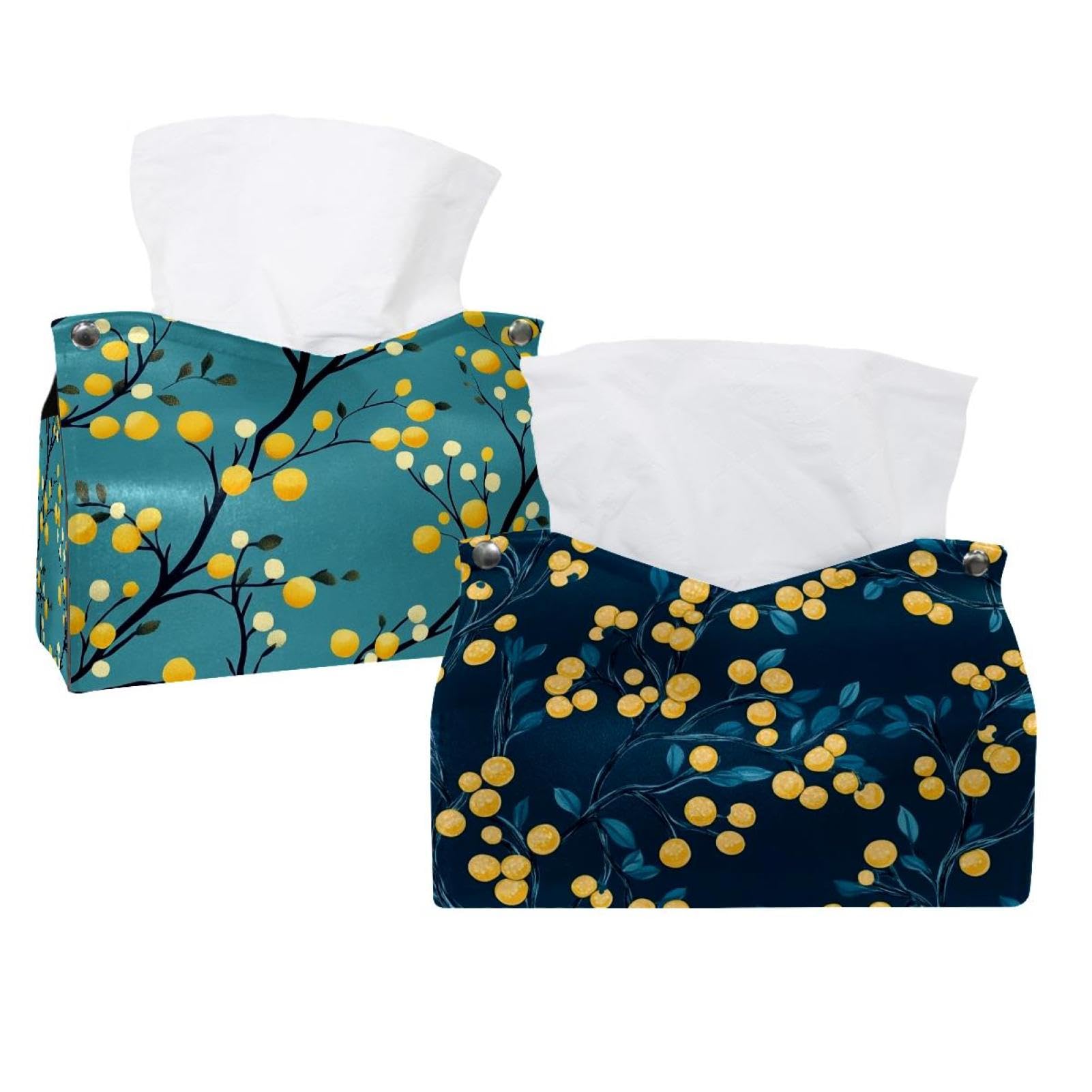 Boîte à mouchoirs en cuir motif branche baies salle de bain table