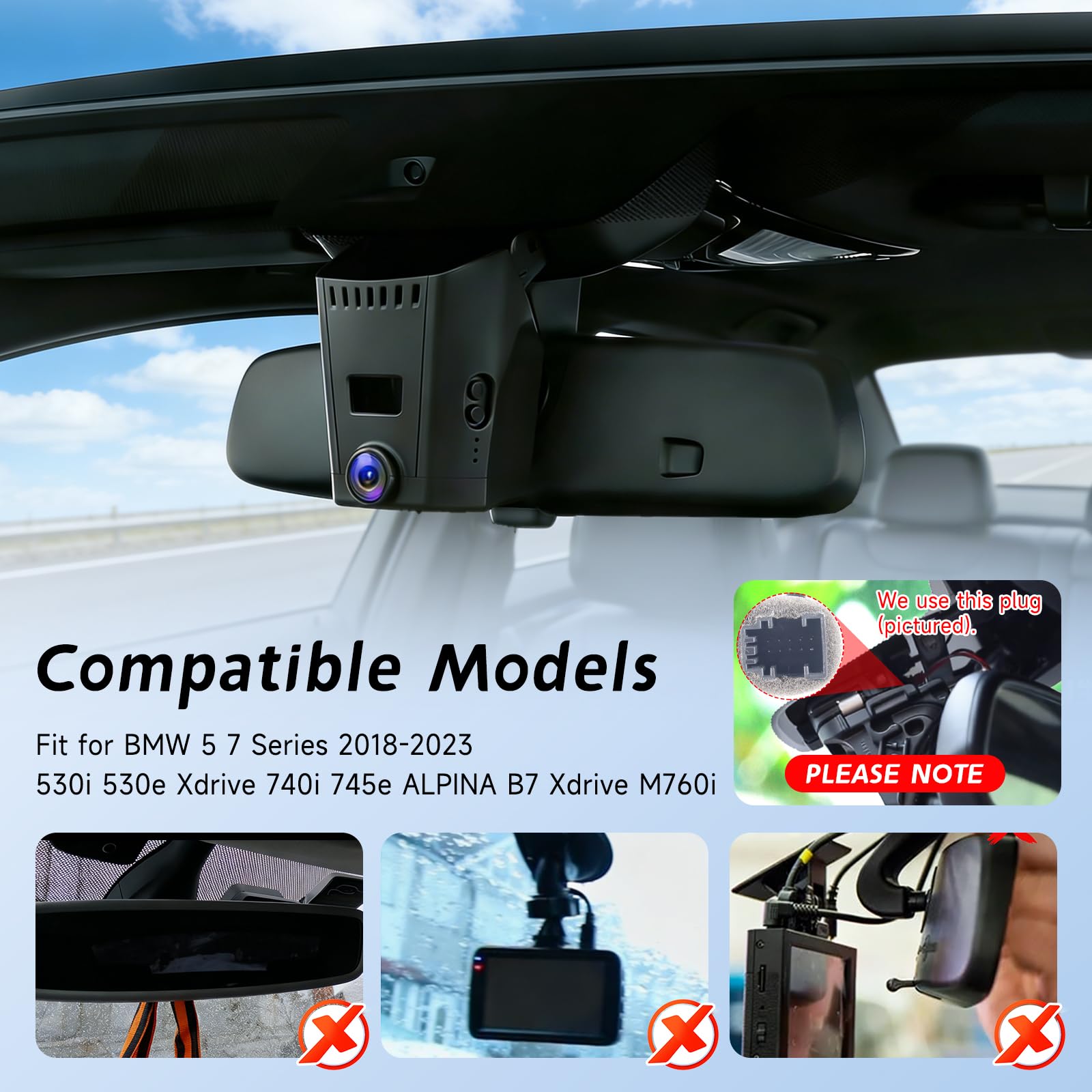 Hodozzy 4K Dashcam Coche para BMW 5 7 Series 2018-2023 530i 530e Xdrive 740i 745e ALPINA B7 Xdrive M760i, OEM Camara Coche UHD 2160P Video WiFi, Visión Nocturna, Grabación Bucle, Sensor G, Plug y Play