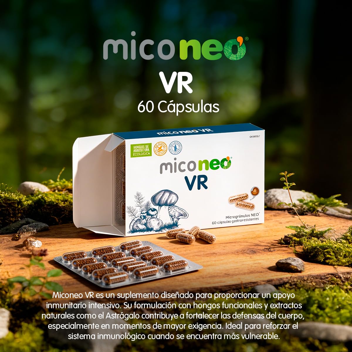 Mico NEO | VIR | Hongos de Agricultura Ecológica | Microgránulos NEO | Apto para Vegetarianos | Sin Gluten ni Derivados Lácteos | 60 Cápsulas | Tomar 1 o 2 Cápsulas al Día