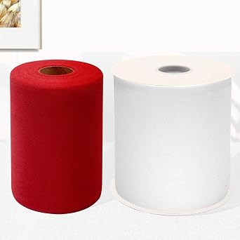 Tulle Fabric Rolls, 2 Pcs, Fabric Spool Tulle Ribbon for DIY Tutu Bow Baby Shower Birthday Party Wedding Decorations Christmas Craft Supplies