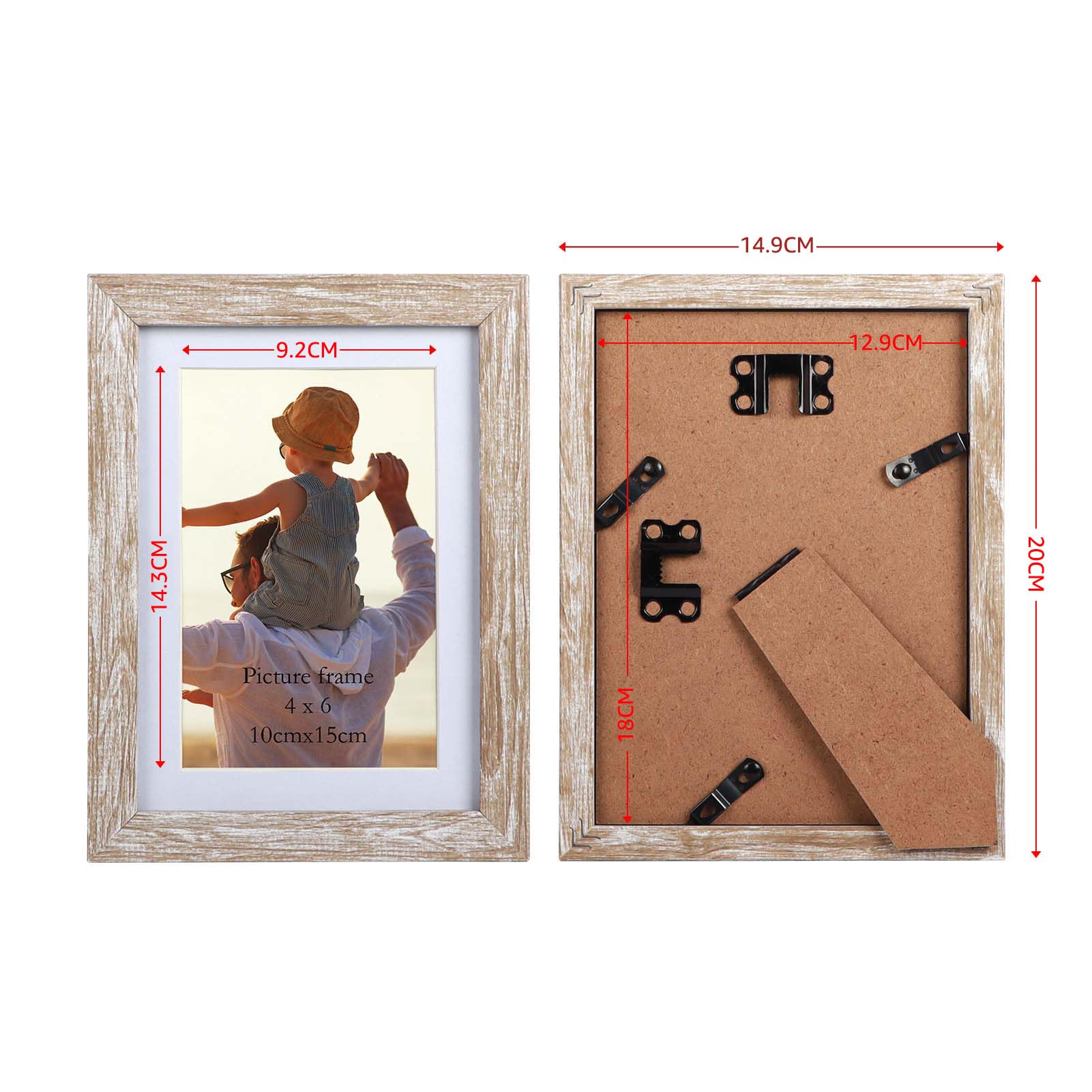 EYMPEU Bilderrahmen 10x15 CM 6er-Set, geeignet für 10x15 Bilder mit Passepartout oder 13x18 ohne Passepartout, für Wand und Tisch, Beige