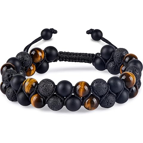 Triple Protection Bracelet for Men Women, Genuine Premium Tiger Eye Black Onyx and ...