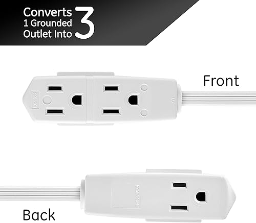 Miniatura 3 de GE 56986 - Extensión para interiores, cable de alimentación de 15 pies, 3 tomas de tierra, 3 clavijas, enchufe plano de perfil bajo, calibre 16,