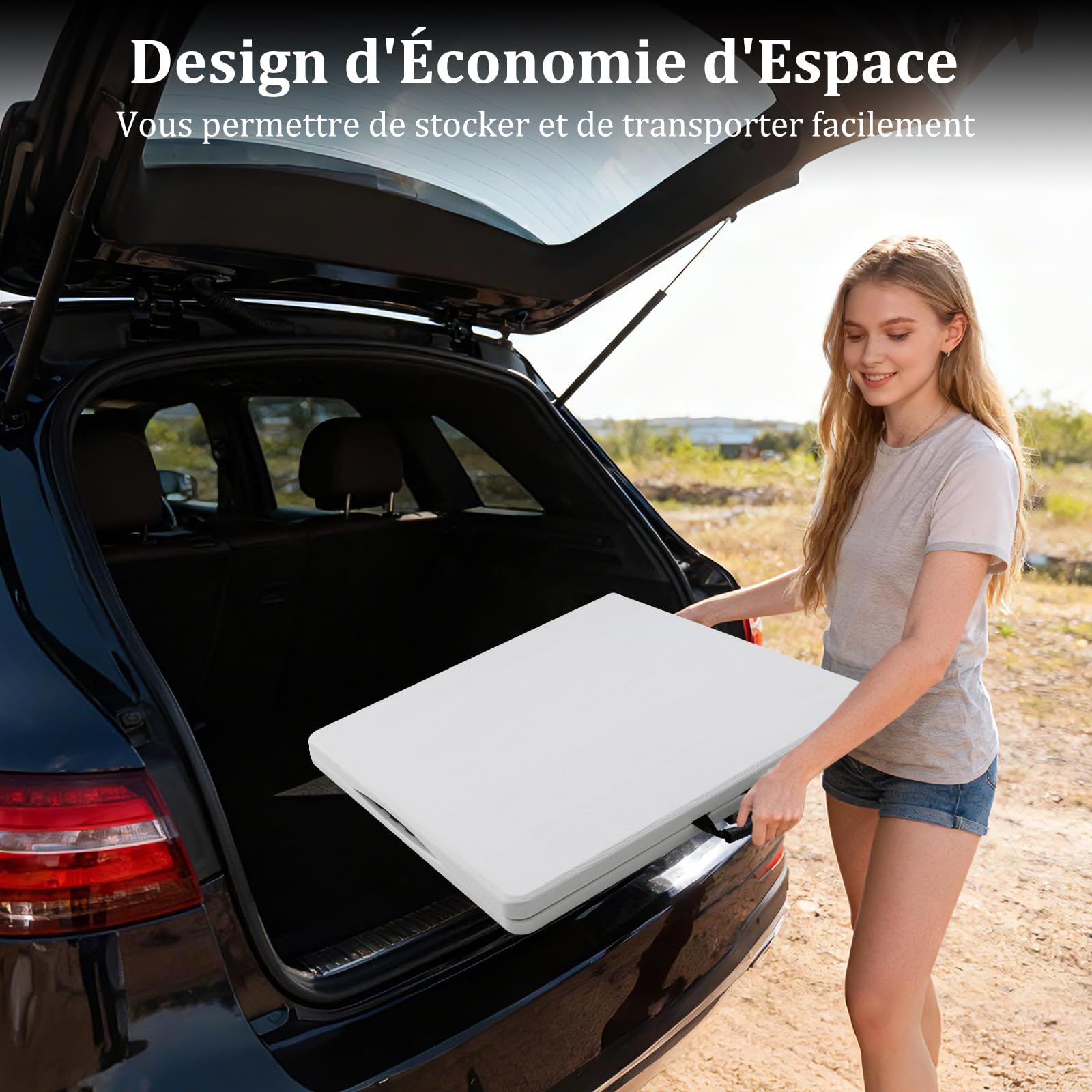 COSTWAY Table de Camping Pliante de 152 cm, Table de Pique-Nique pour 4 à 6 Personnes Plateau en PEHD Poignée de Transport, pour Camping Barbecue Fête (Blanc)