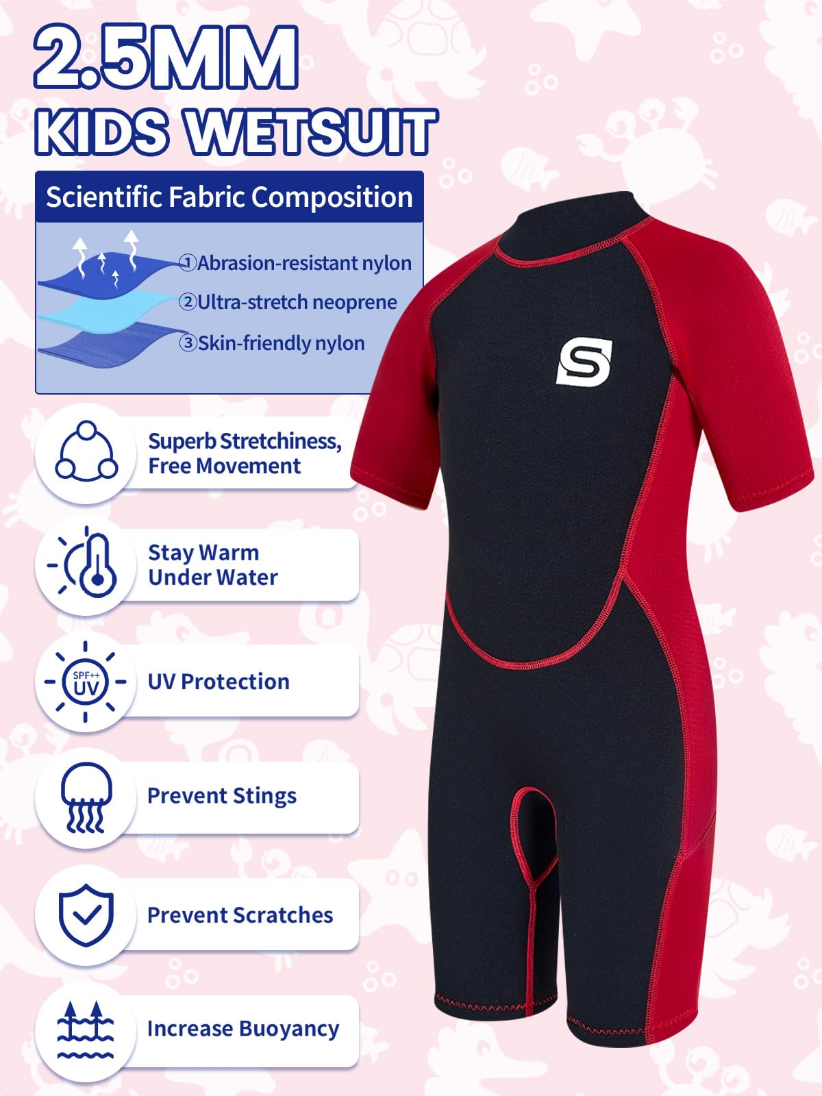 Muta termica in neoprene per bambini 2,5 mm per nuoto immersioni surf protezione UV