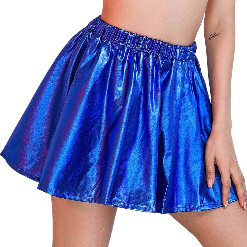 Flovel Falda Plisada Brillante para Mujeres Falda Metálica Líquida Mini Falda Skater Falda Elástica para Fiestas Rave Disfraz de Baile para Mujeres y Niñas