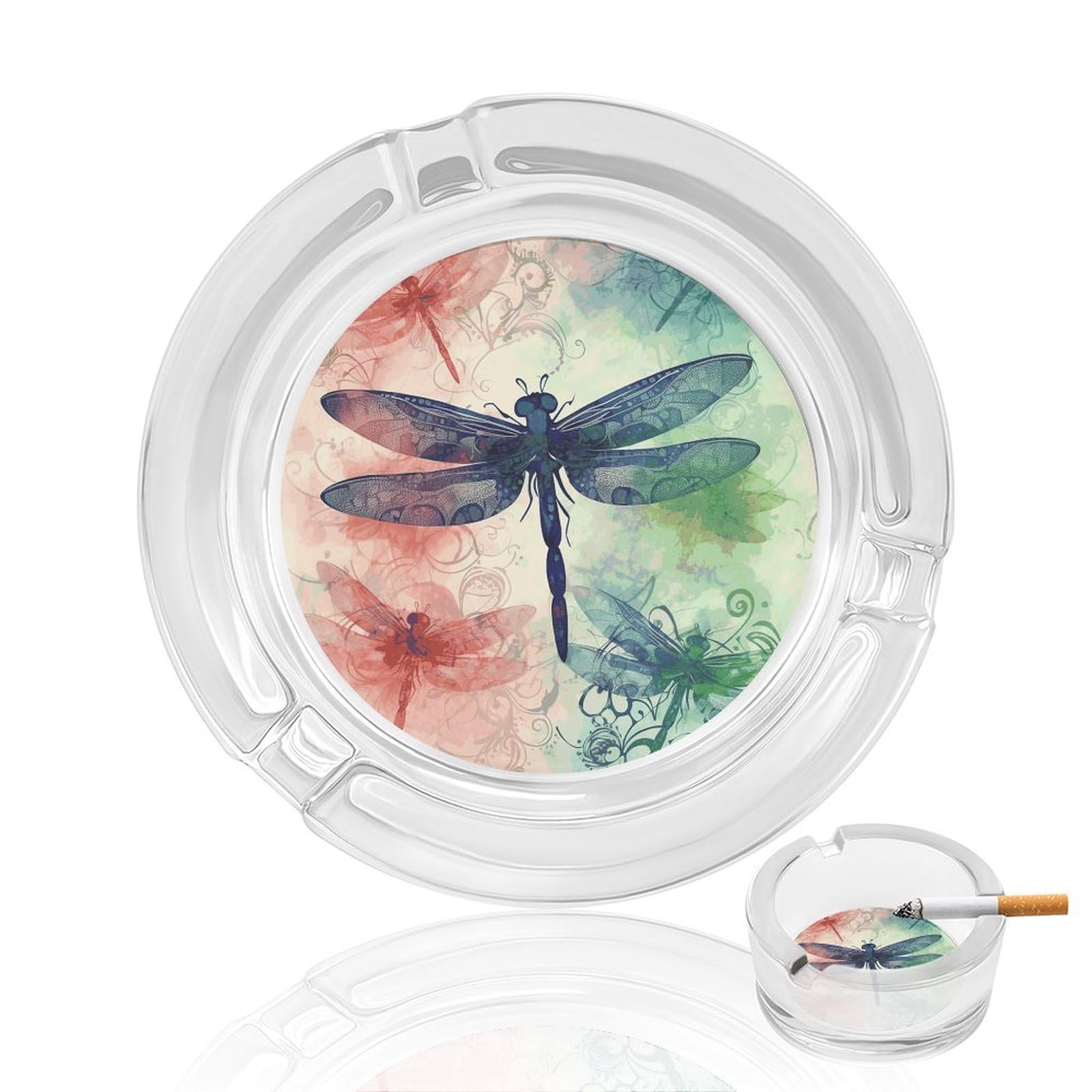 Modern Dragonfly Ashtray, Modern Crystal Glass Ash Tray Cigarettes Ashtray Holder Home Office Desktop Tabletop Decoration,Crystal Clear (4.8")