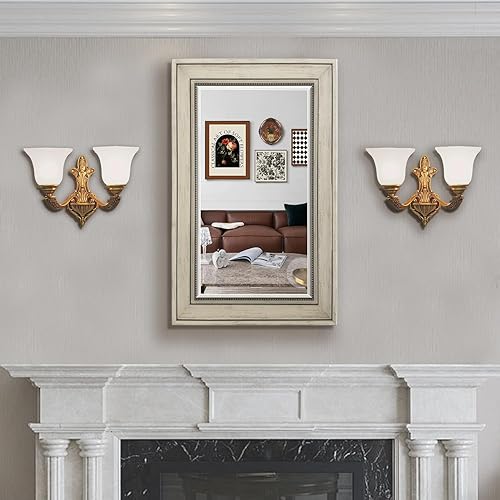 HESONTH Gabinete de medicina de 16 x 26 pulgadas con espejo retro con cuentas de metro, gabinete de baño, armario de baño rústico montado en la