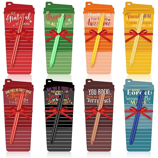 Kisston 16 Sets Christmas Notepad Inspirational Thank You Coffee Cup Pad with Pen Funny Motivational Sticky Notes Appreciation Pad for Birthday Work Employee Gift (Novel Color,Thank You)