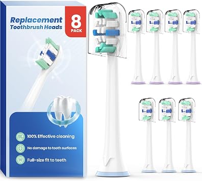 Replacement Heads for Philips Sonicare Replacement Brush Head Compatible with Philips Sonicare - Toothbrush Heads Soft Compatible with DiamondClean, FlexCare, ProtectiveClean and More, 8 Pack