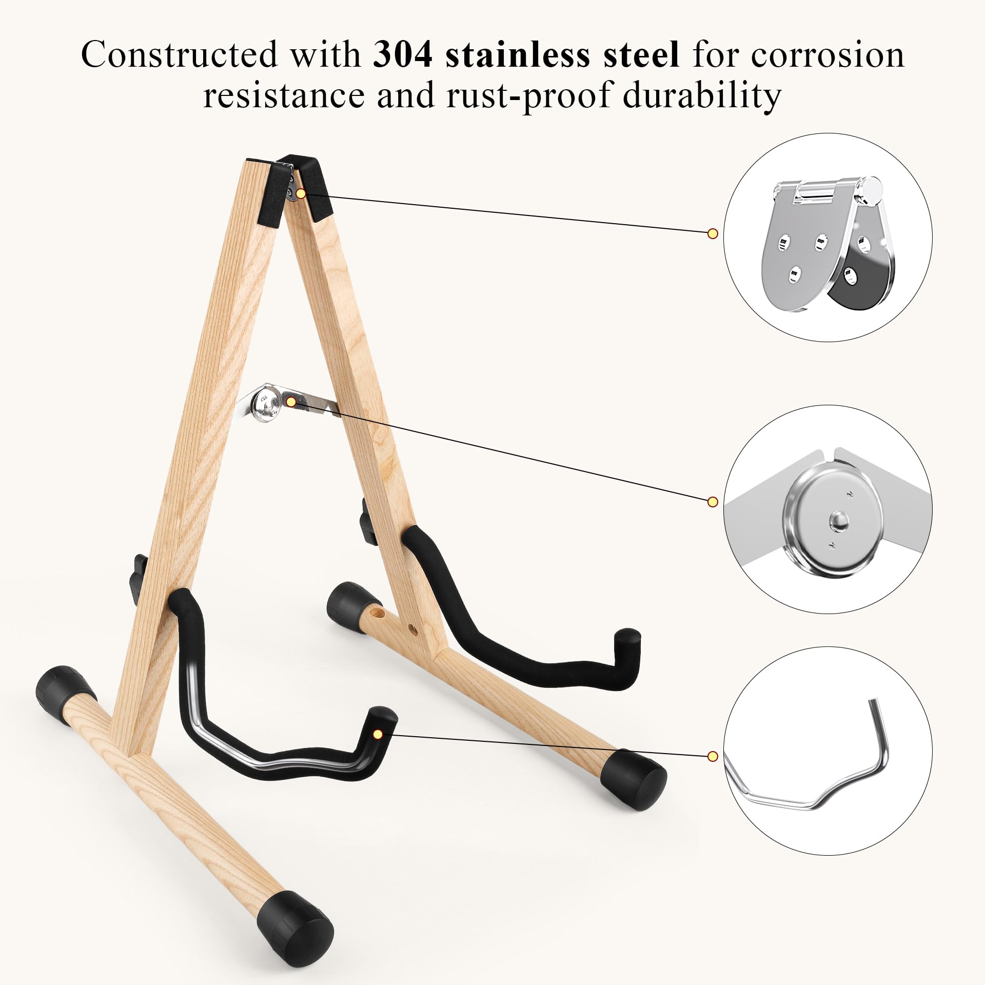 Cello-Ständer mit Bogenhalter, A-förmiger Holzfußständer mit gepolstertem Schaumstoff – Handgefertigte Halterung für 1/2, 3/4, 7/8, 4/4 (Vollgröße) Celli und Gitarren (Ashwood, Cello)