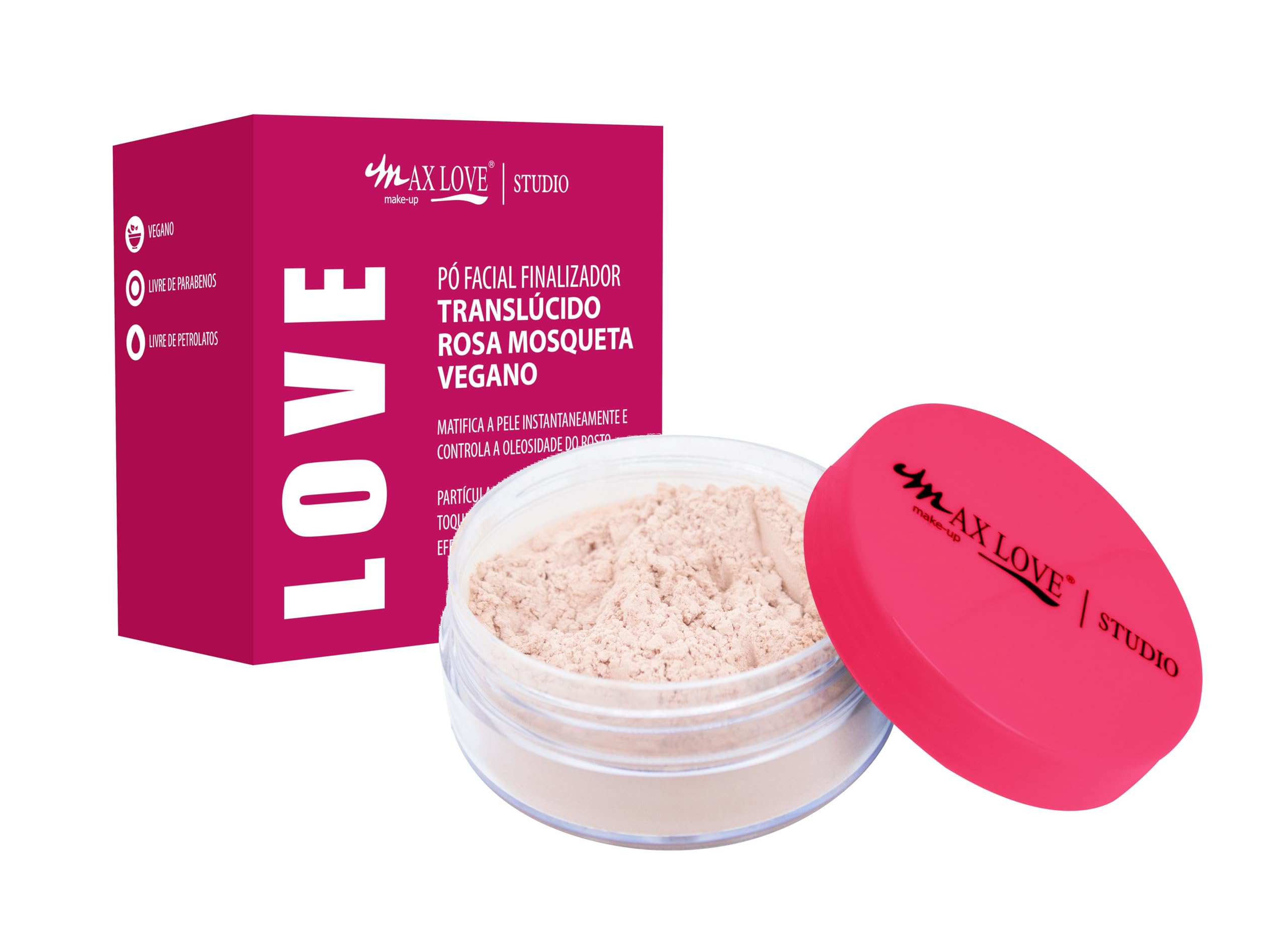 Pó Facial Rosa Mosqueta Max Love - Ultrafino, Sela Perfeitamente