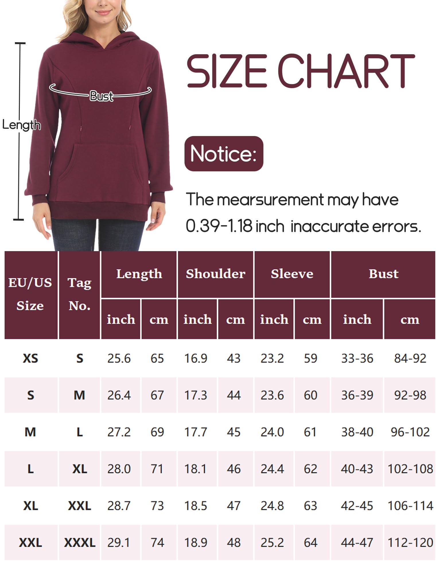Happy Cherry Sweat Allaitement Femme Enceinte Pull Grossesse à Capuche Haut Automne Hiver