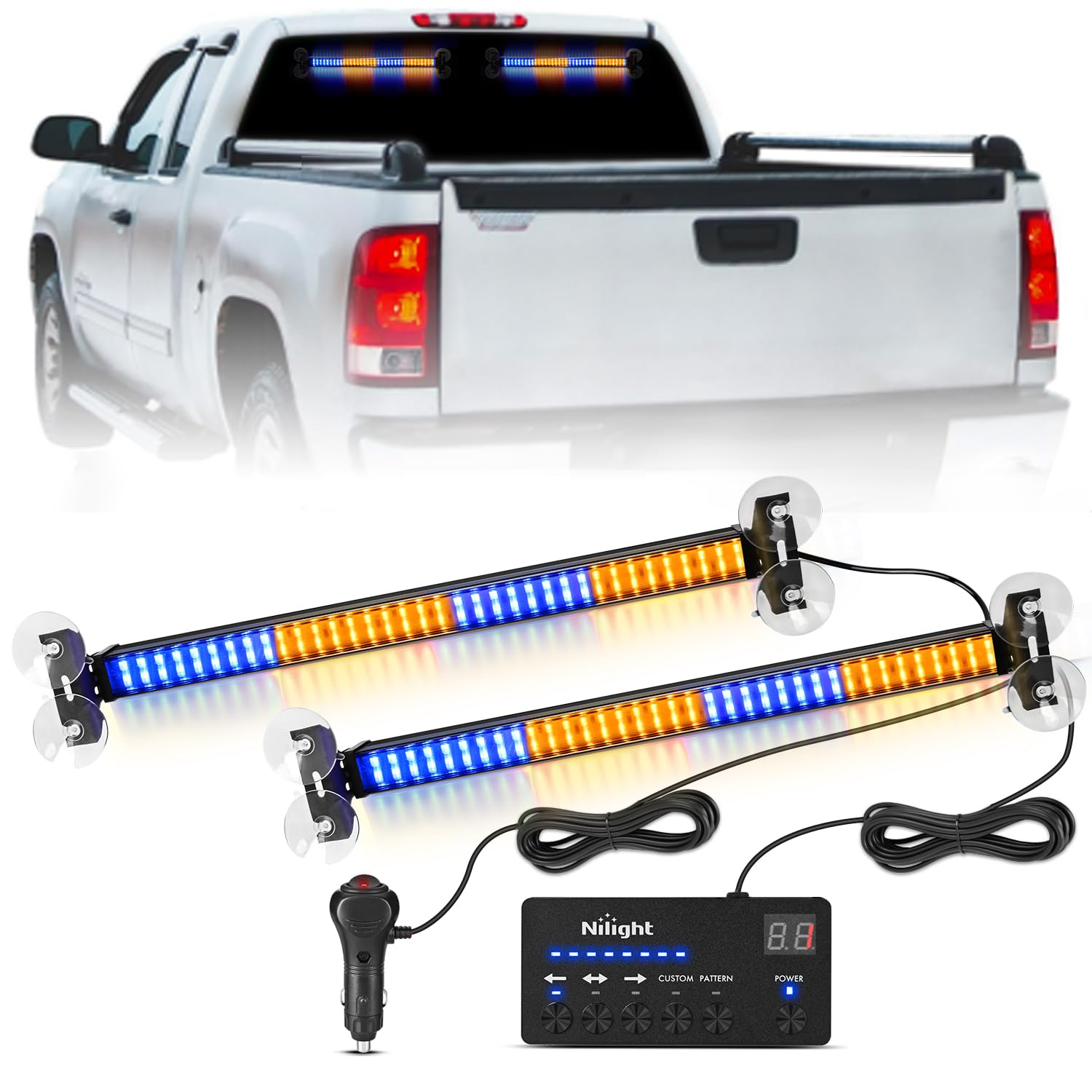 Nilight 144 LED Strobe Traffic Advisor Light Bar Amber Blue w/Controller