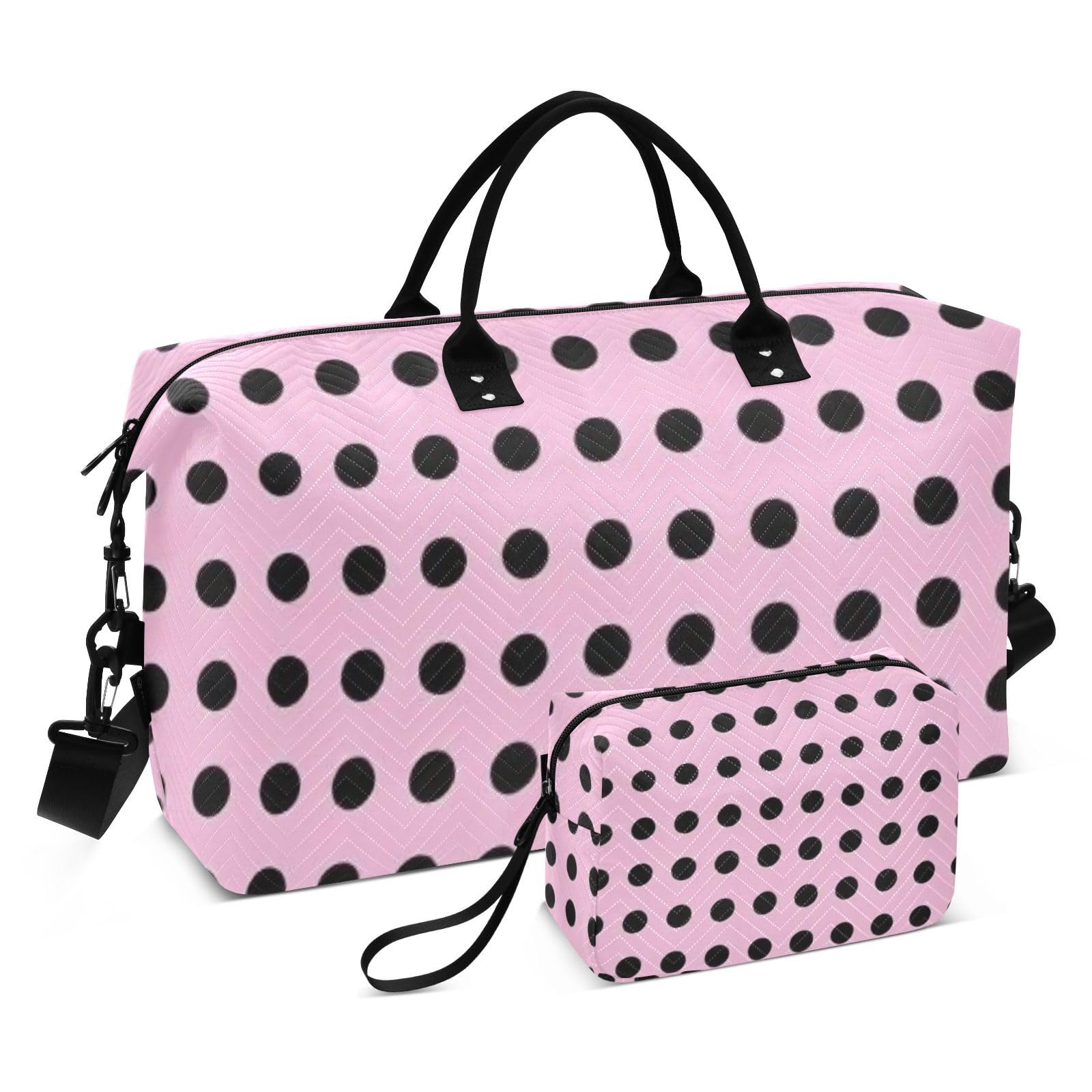 Reisetaschen-Set, große Tasche und Mini-Tasche, Ultraschall, gesteppt, Kulturbeutel, leichte Aufbewahrung, Rouge-Punkte, One Size, Klassisch