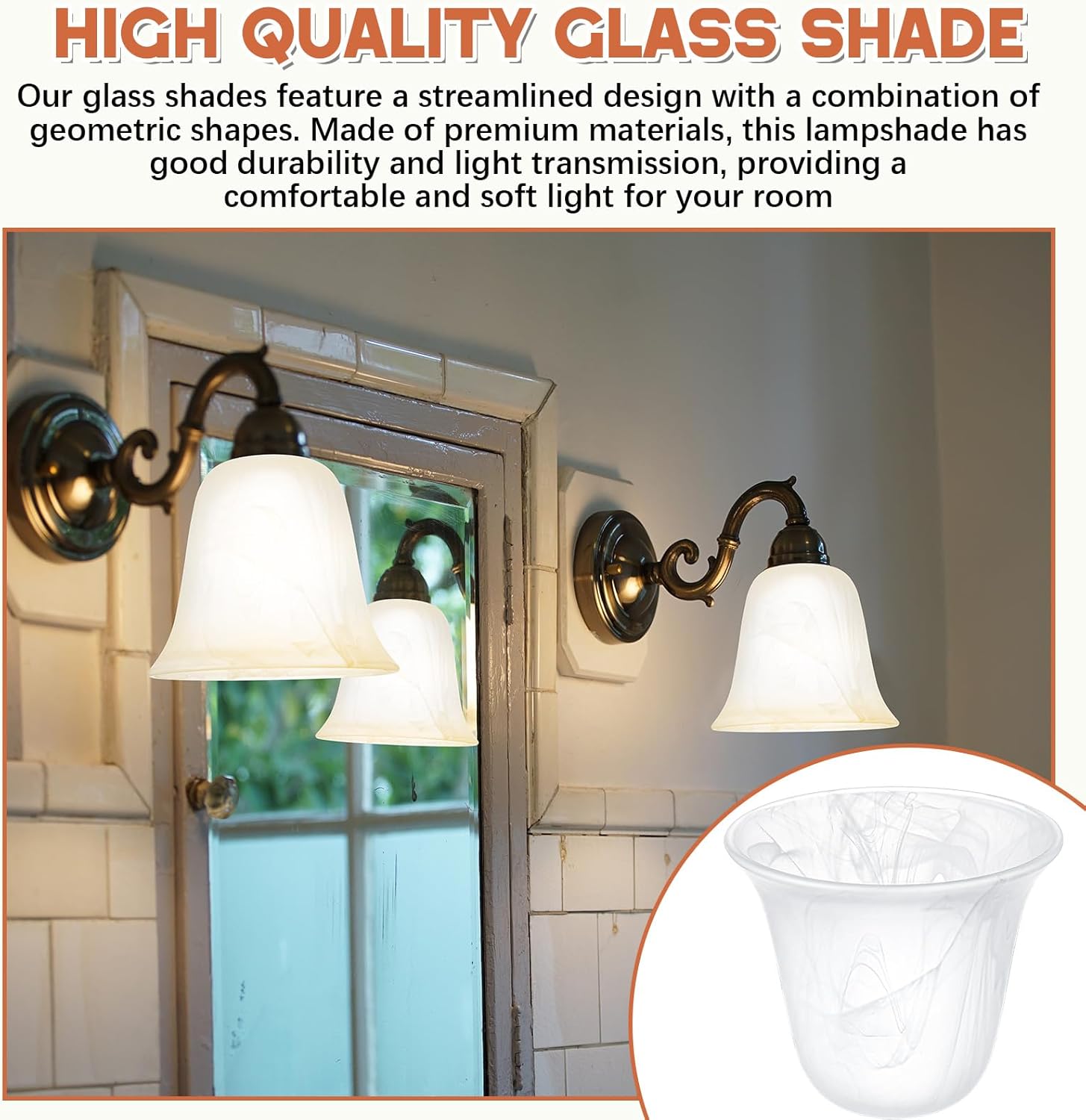 6 Pcs Bell Shaped Glass Lamp Shade E26 Replacement Globe Ceiling Fan Light Cover with 1-5/8'' Fitter Opening for Chandelier Wall Sconce Pendant Light Bathroom Vanity Fixture (White Alabaster)