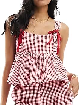 Women Y2k Plaid Tank Top Spaghetti Strap Peplum Camisole