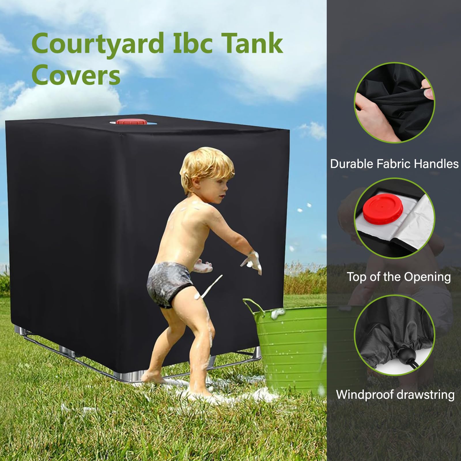 2 fundas impermeables para depósito de agua de 300/600/800/1000 L, cubierta protectora duradera para almacenamiento de agua de lluvia IBC para exteriores, color verde, tamaño 1000L: 120 x 100 x 116 cm