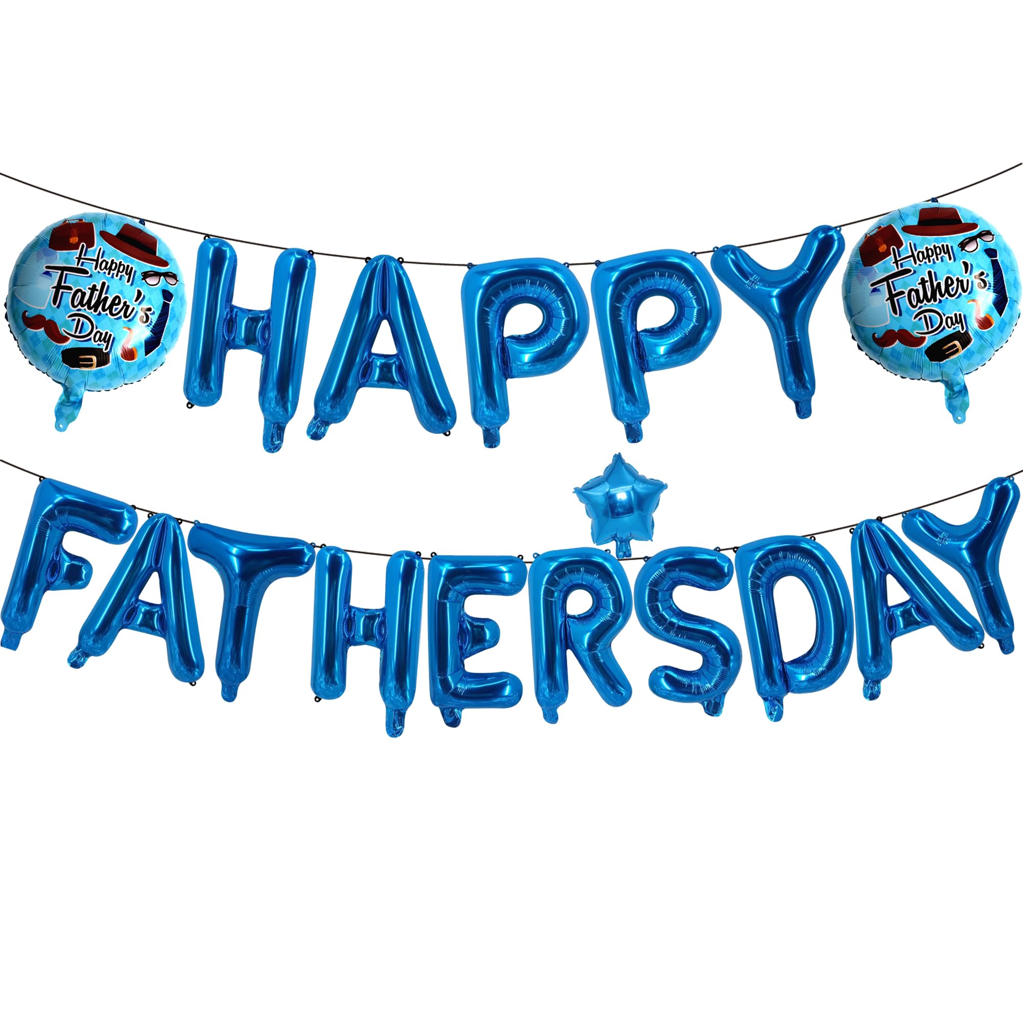 Happy Father's Day Balloon Banner – Blue Foil Letter Balloons with Star & Round Balloons – Father’s Day Party Decorations, Hanging Banner for Dad