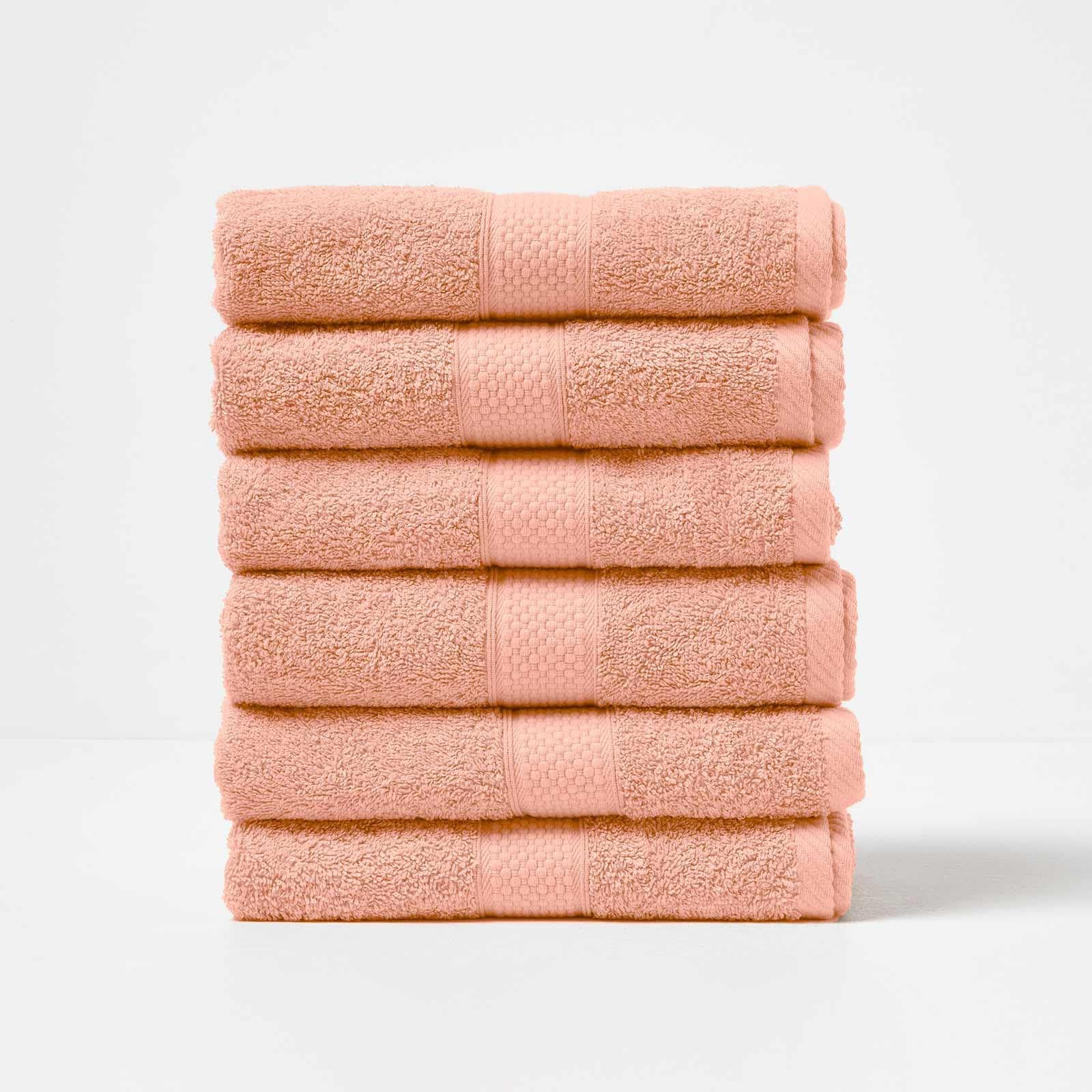 HOMESCAPES Peach Turkish Cotton Set of 6 Hand Towels Super Soft Thick & Absorbent 500 GSM Towel Heavy Weight for everyday Luxury