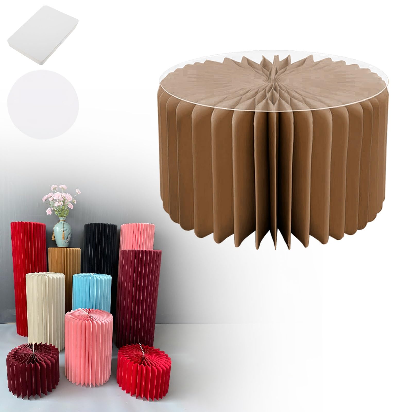 YTBHSHXZ plinth， Foldable Cardboard Cylinder Pedestal Stand With Transparent Plate Multicolor 20-100cm(Brown,H 20cm)