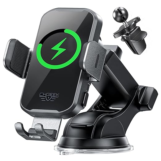 Wireless Car Charger Phone Holder Mount, 15W Fast Charging Auto Clamping Phone Holders for Your Car Dashboard Windshield Air Vent Car Accessories for iPhone, Samsung Galaxy, Google Pixel etc