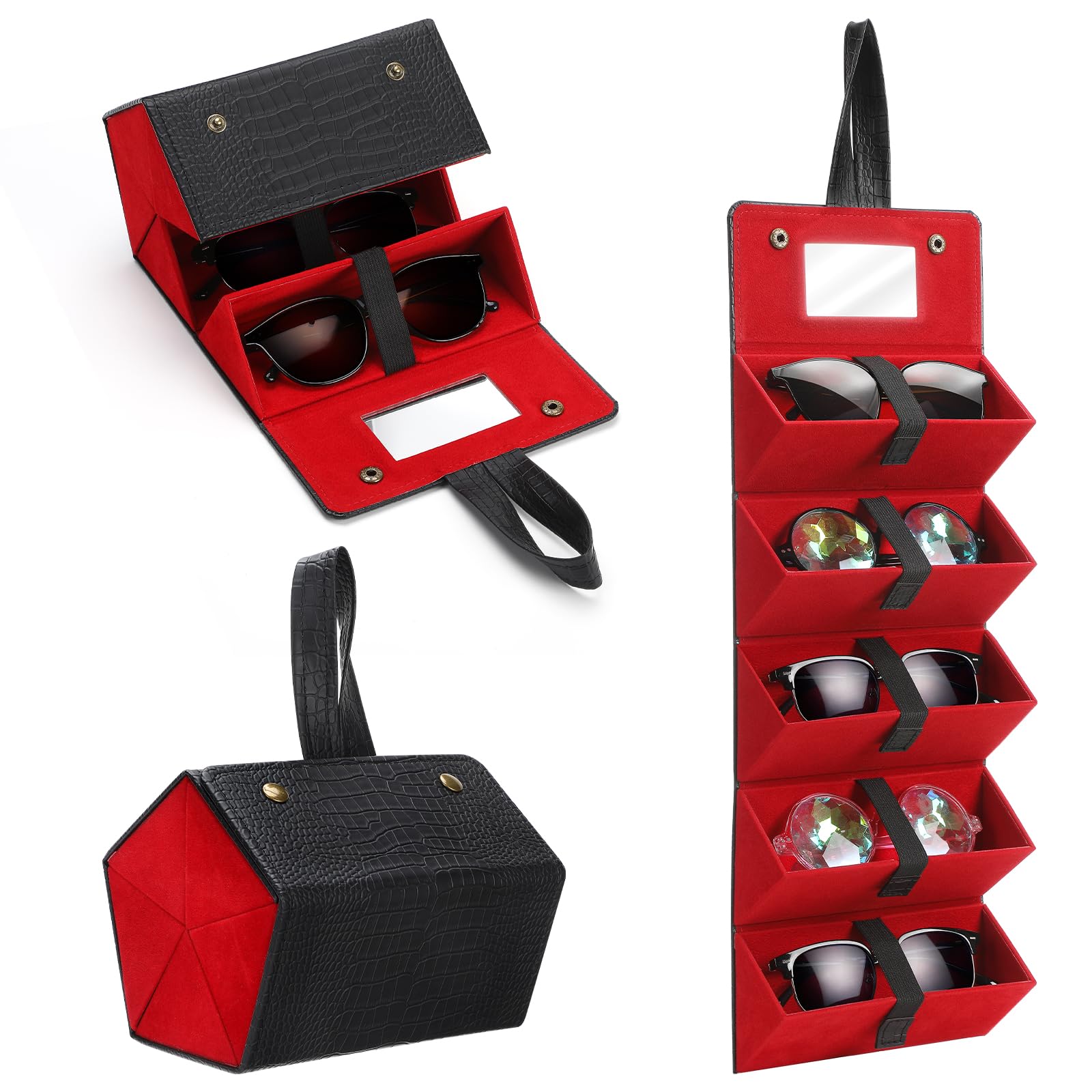 LaelrSunglasses Organizer 5-Slot Travel Glasses Case for Women Men Multi-Pairs Eyeglasses Storage Box for Storage Display