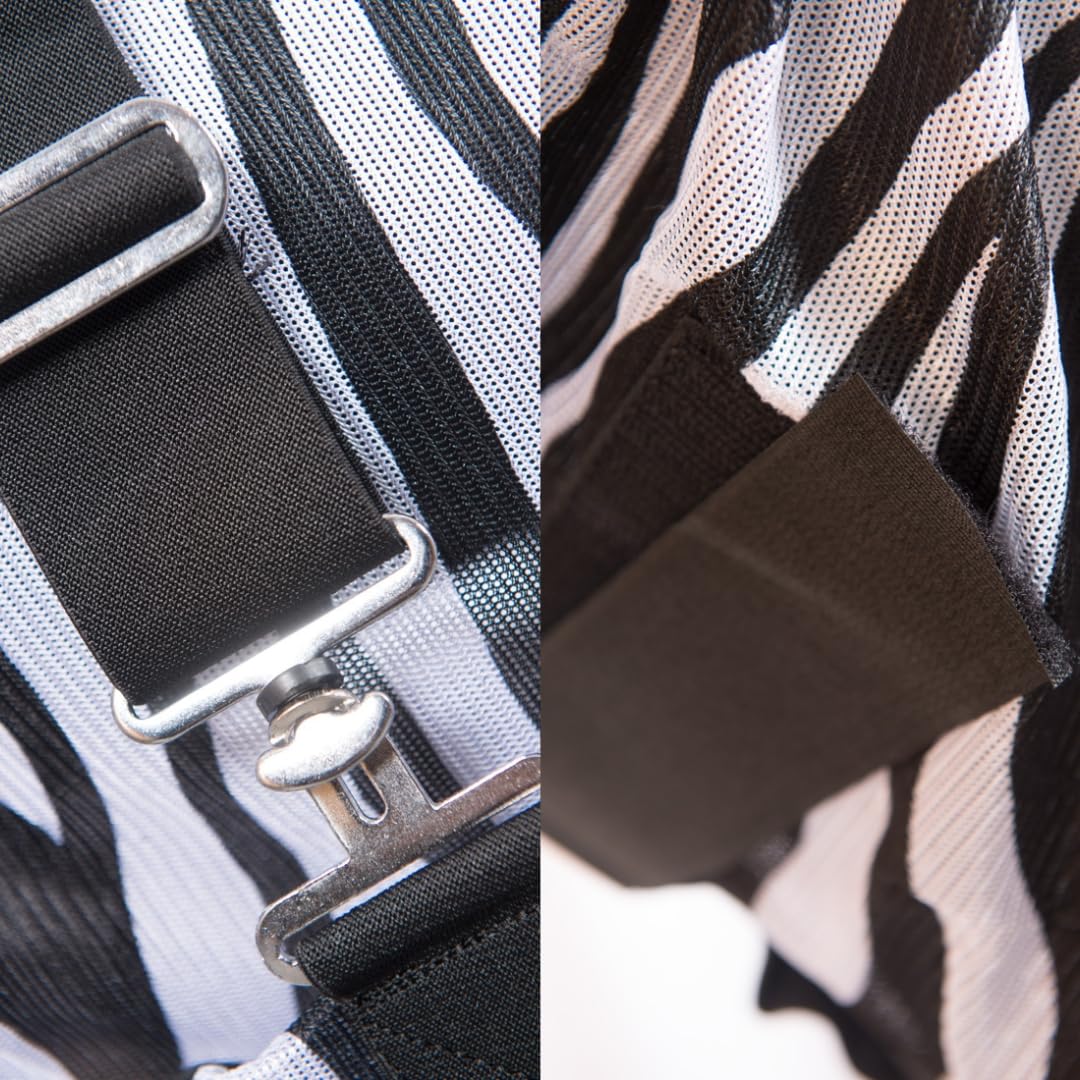 Marengos Zebra-Fliegendecke mit Halsteil & Bauchlatz 145cm robuste atmungsaktive Ekzemerdecke Insektenschutz winddurchlässig Outdoor-Pferdedecke